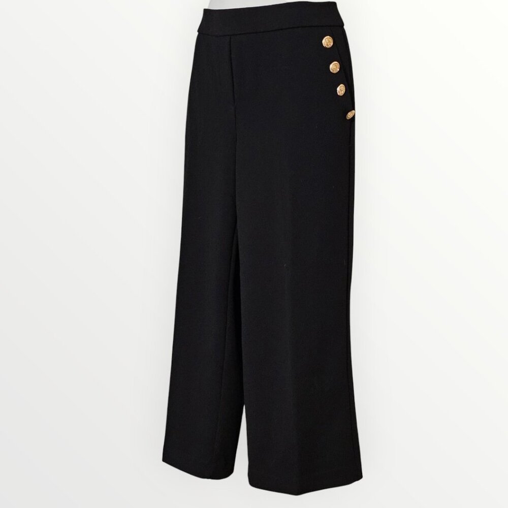 Jules & Leopold Black Wide-Leg Cropped Pants with Gold Buttons